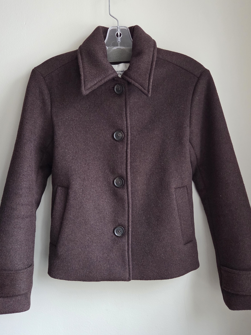 Abercrombie & Fitch EUC Wool Blend Dark Coffee Brown Cropped Pea Coat Jacket XXS